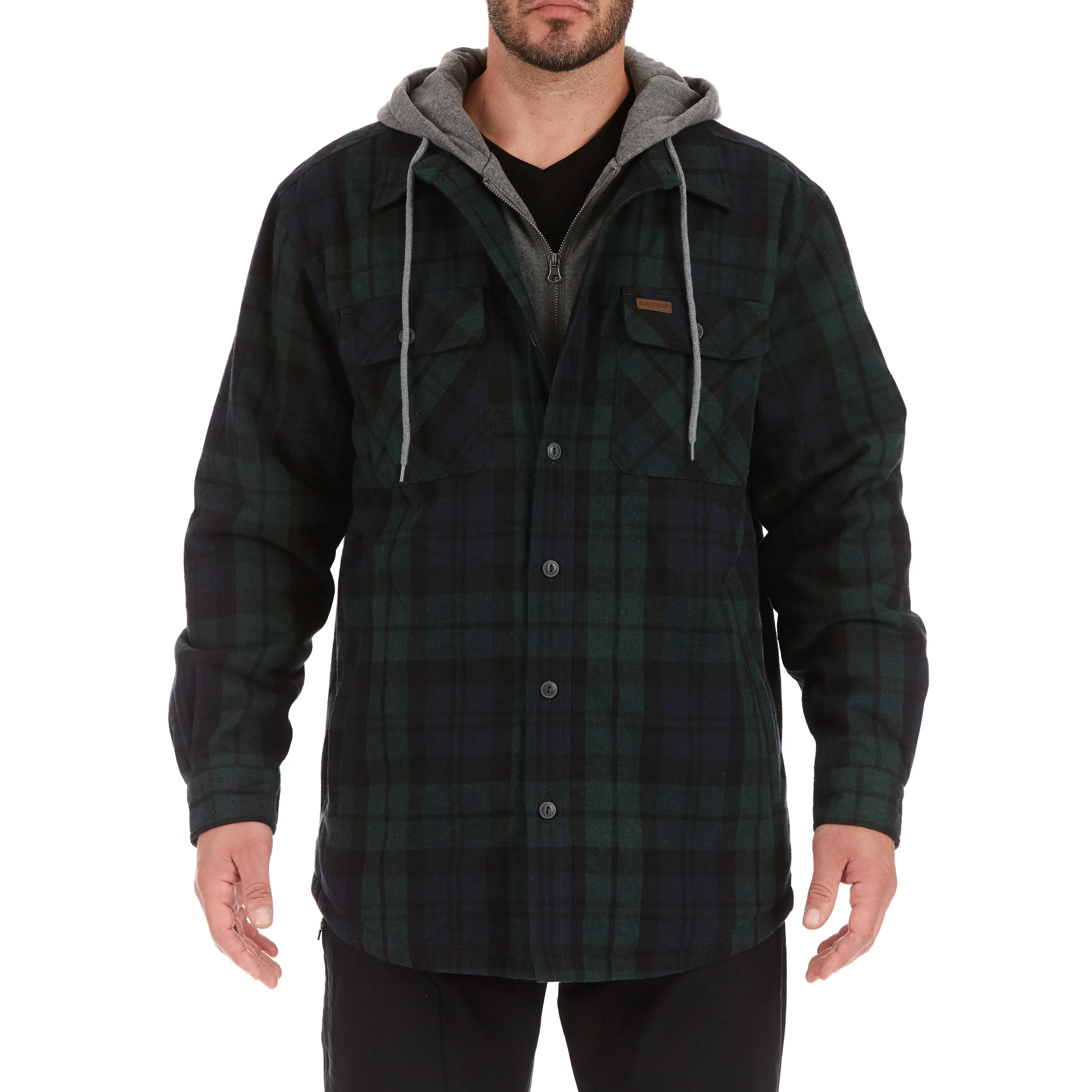 SHERPA-LINED HOODED FLANNEL SHIRT-JACKET