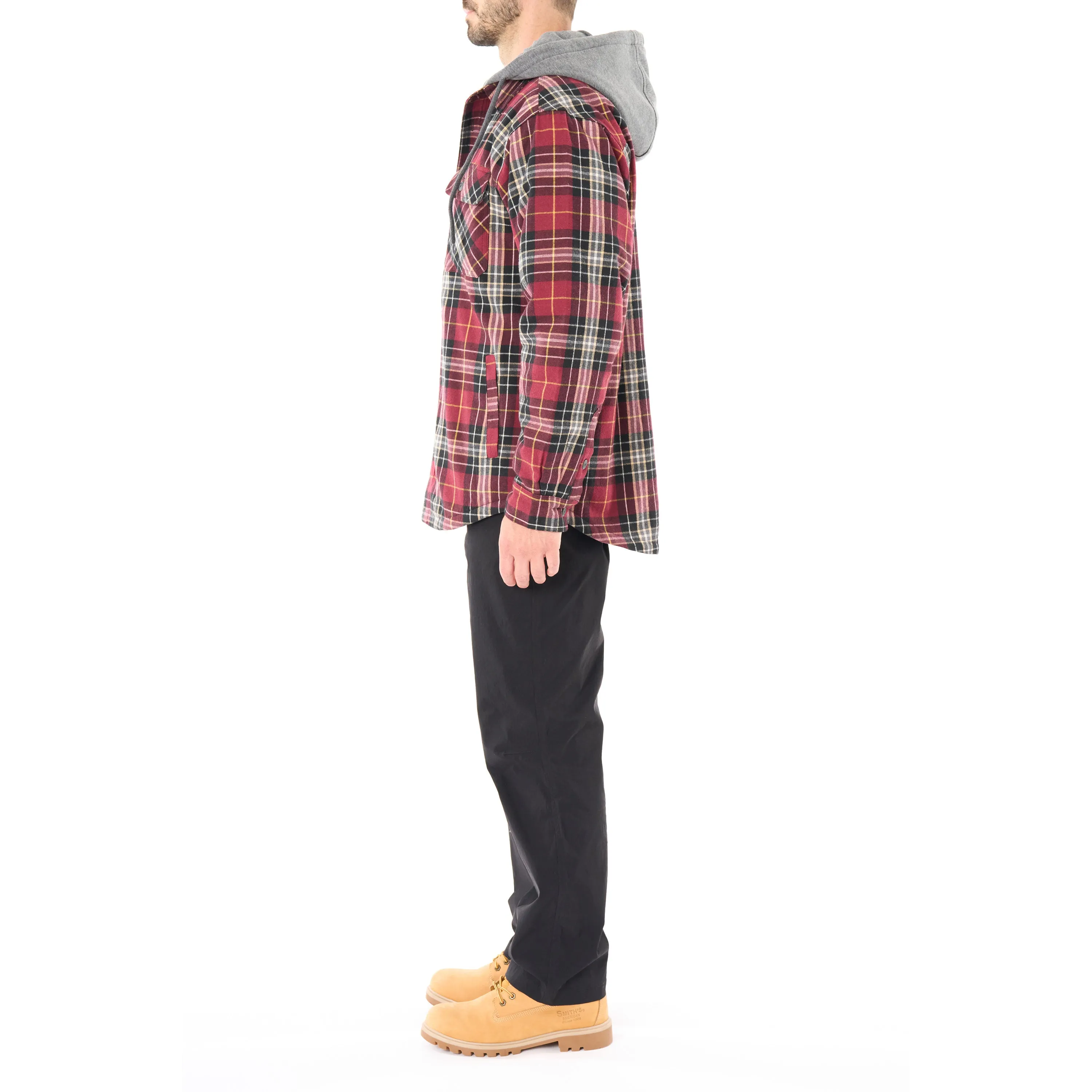 SHERPA-LINED HOODED FLANNEL SHIRT-JACKET