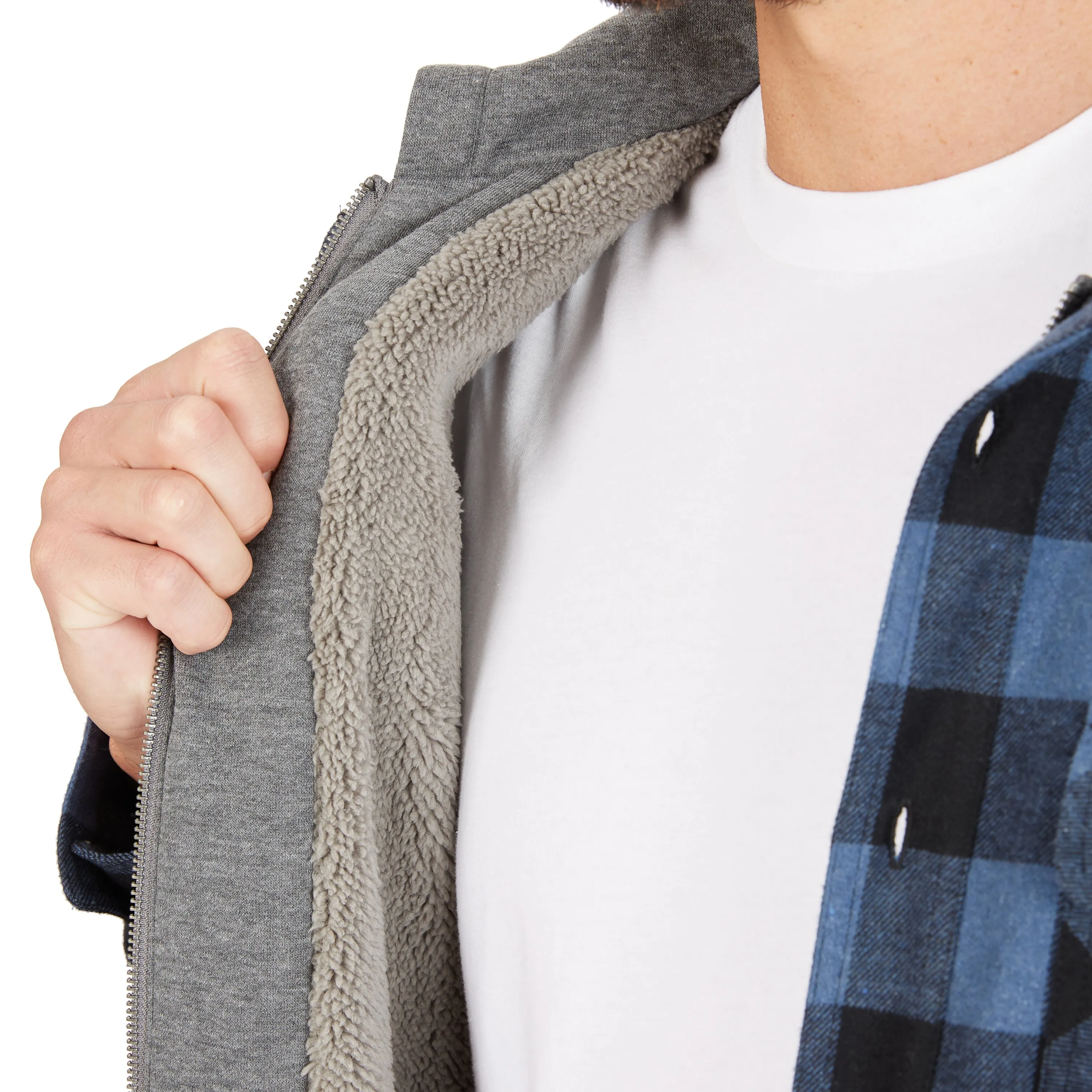 SHERPA-LINED HOODED FLANNEL SHIRT-JACKET