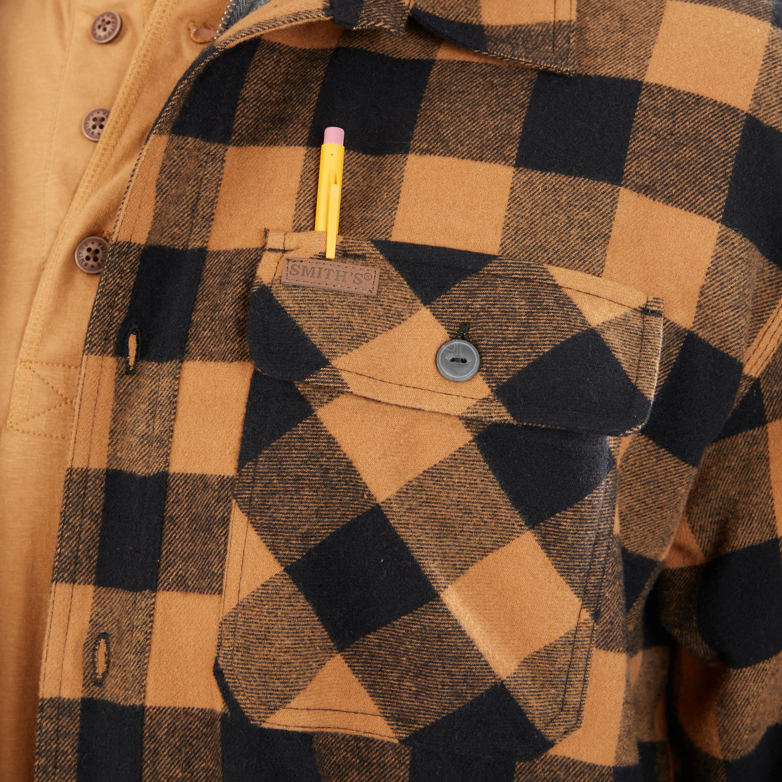 SHERPA-LINED HOODED FLANNEL SHIRT-JACKET