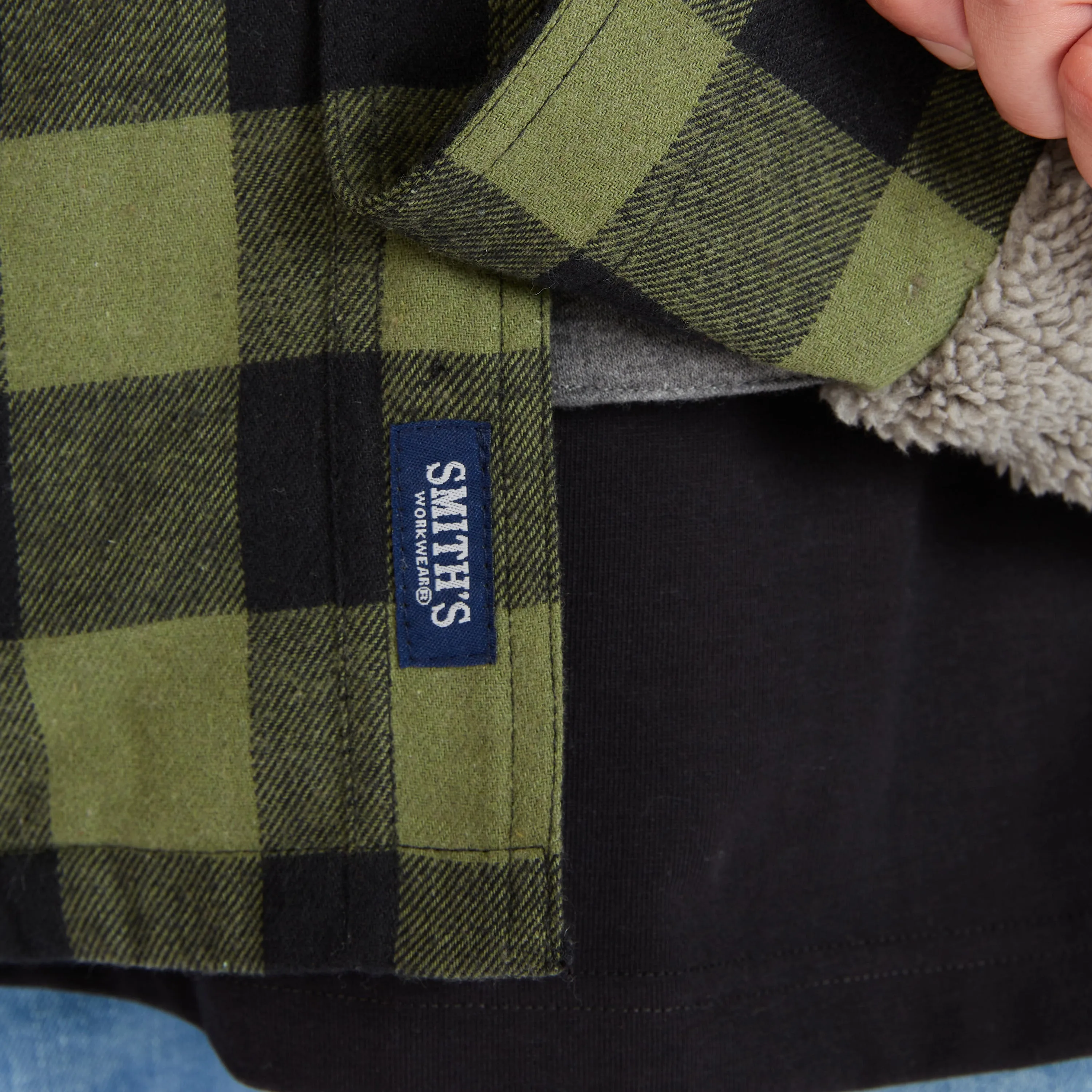 SHERPA-LINED HOODED FLANNEL SHIRT-JACKET