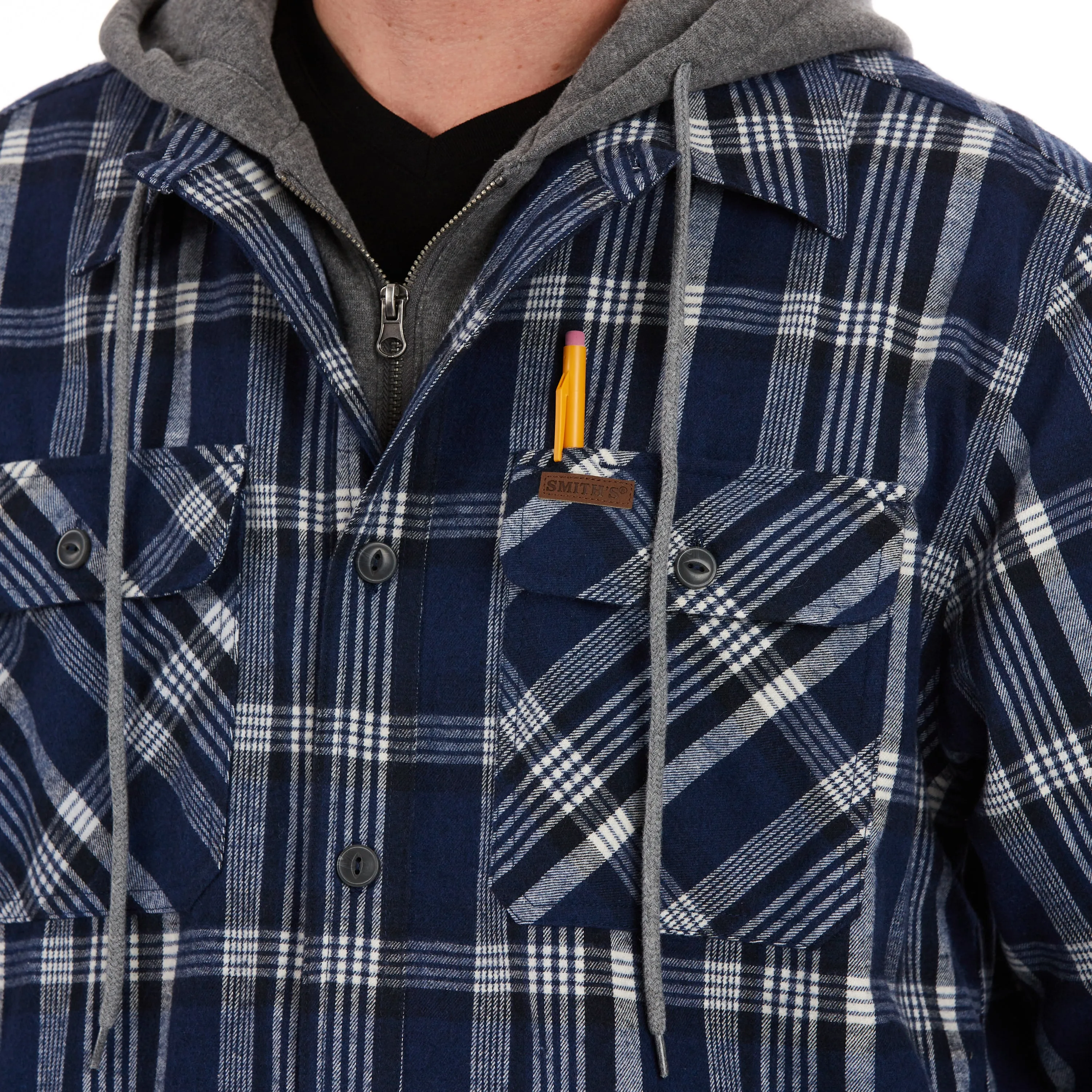 SHERPA-LINED HOODED FLANNEL SHIRT-JACKET