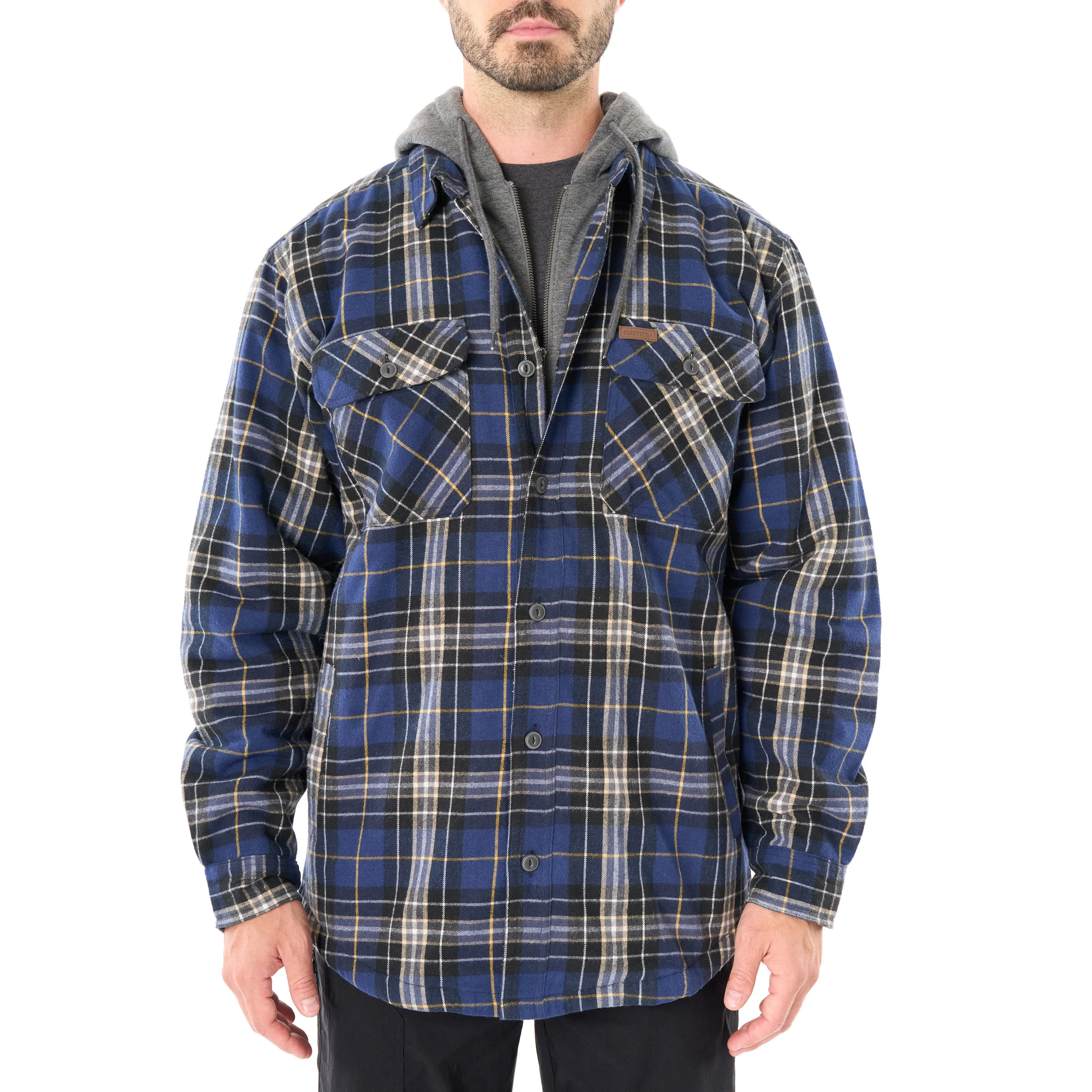 SHERPA-LINED HOODED FLANNEL SHIRT-JACKET