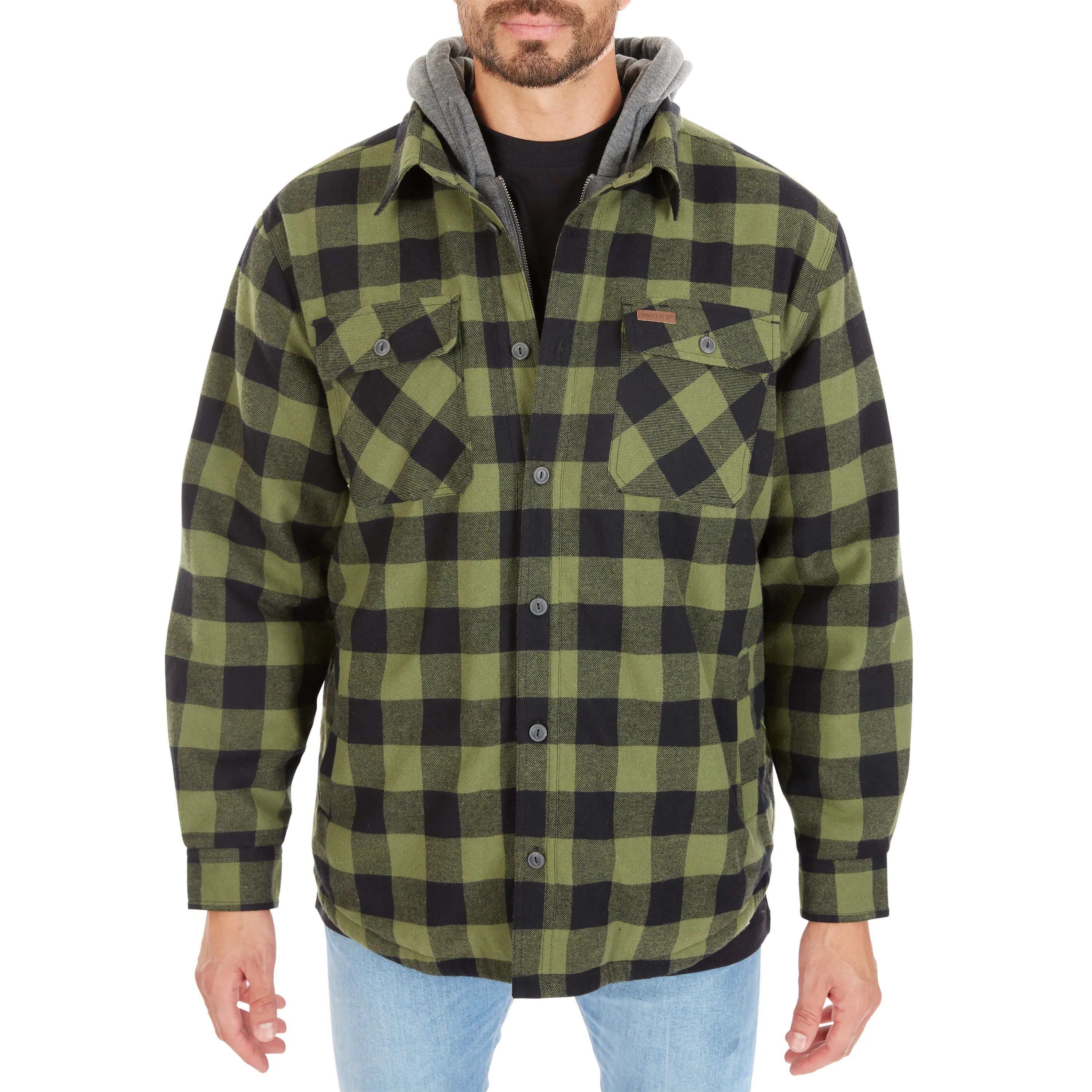 SHERPA-LINED HOODED FLANNEL SHIRT-JACKET