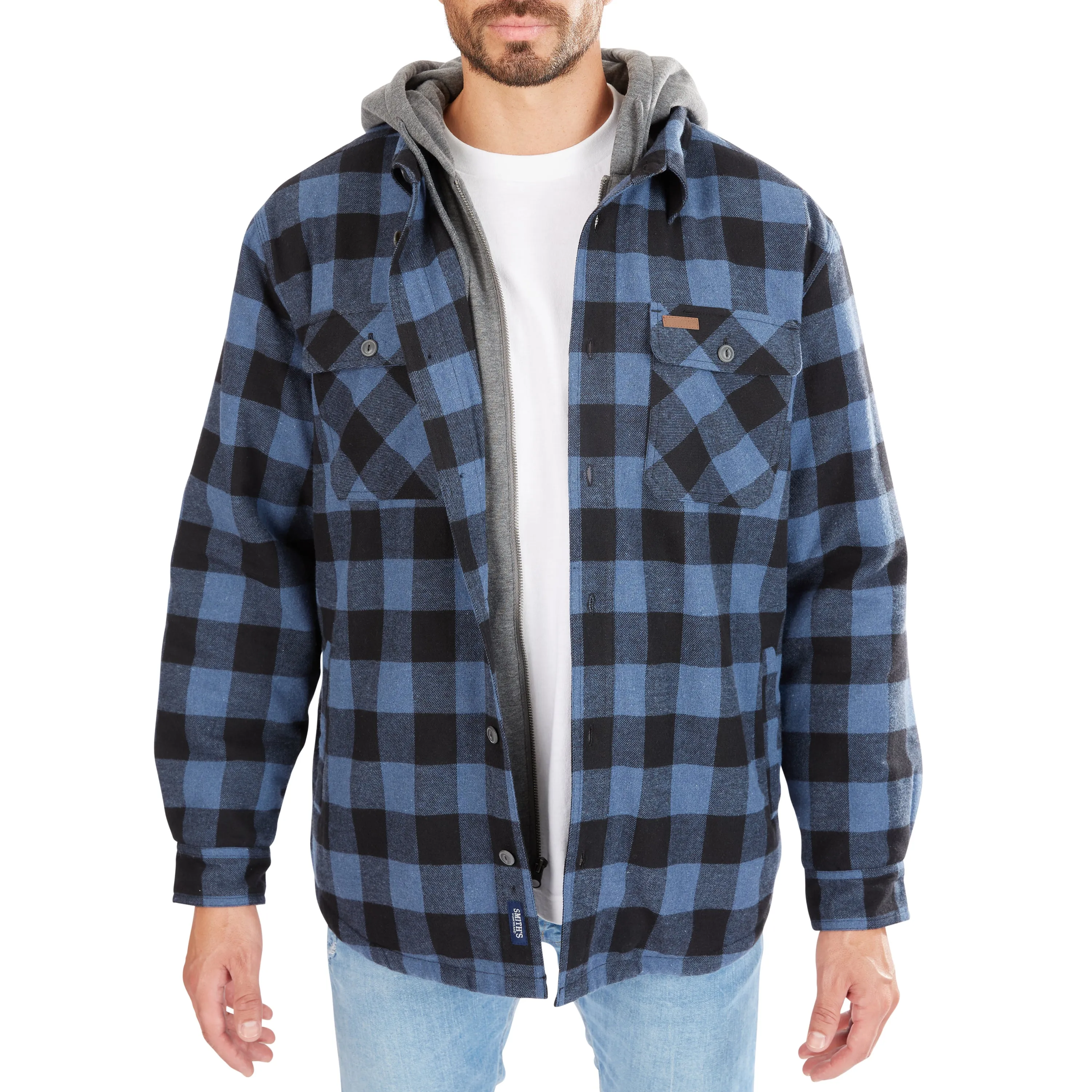 SHERPA-LINED HOODED FLANNEL SHIRT-JACKET