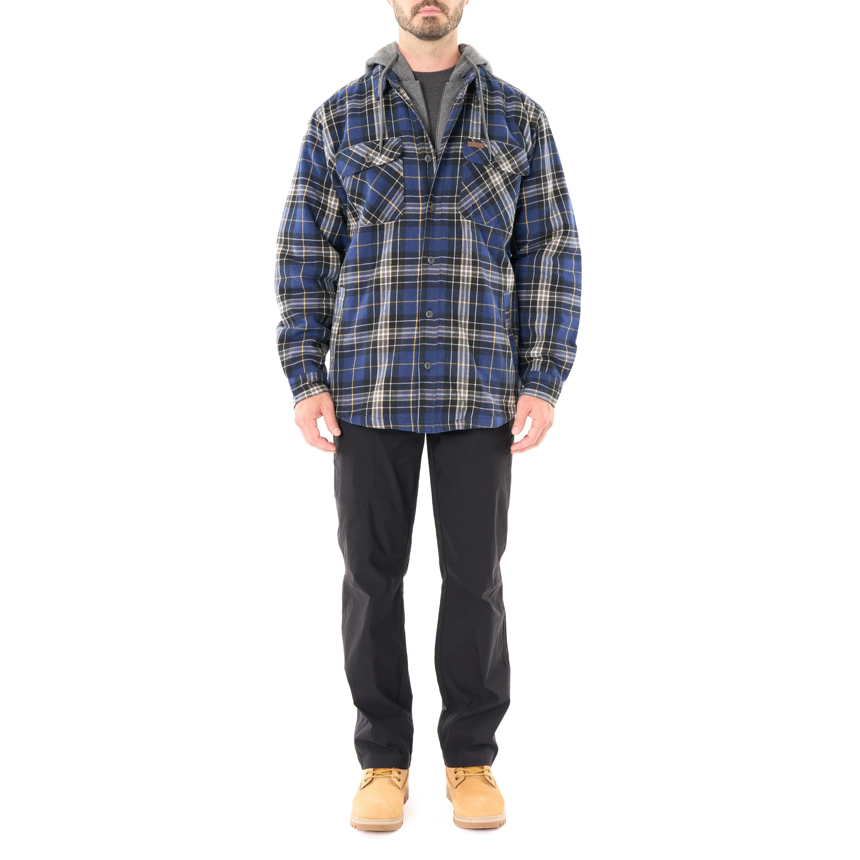 SHERPA-LINED HOODED FLANNEL SHIRT-JACKET