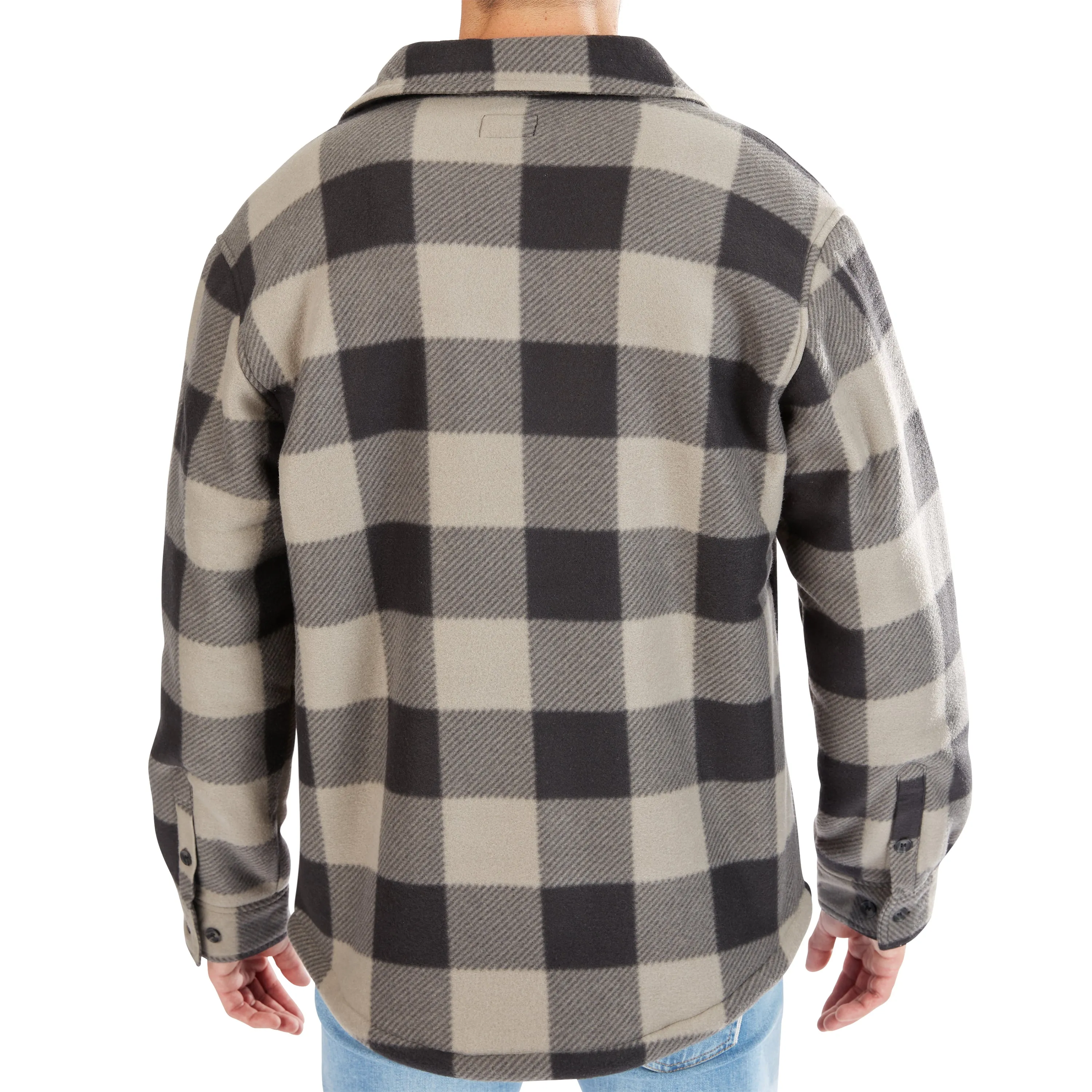 SHERPA-LINED PLAID FLEECE SHIRT JACKET