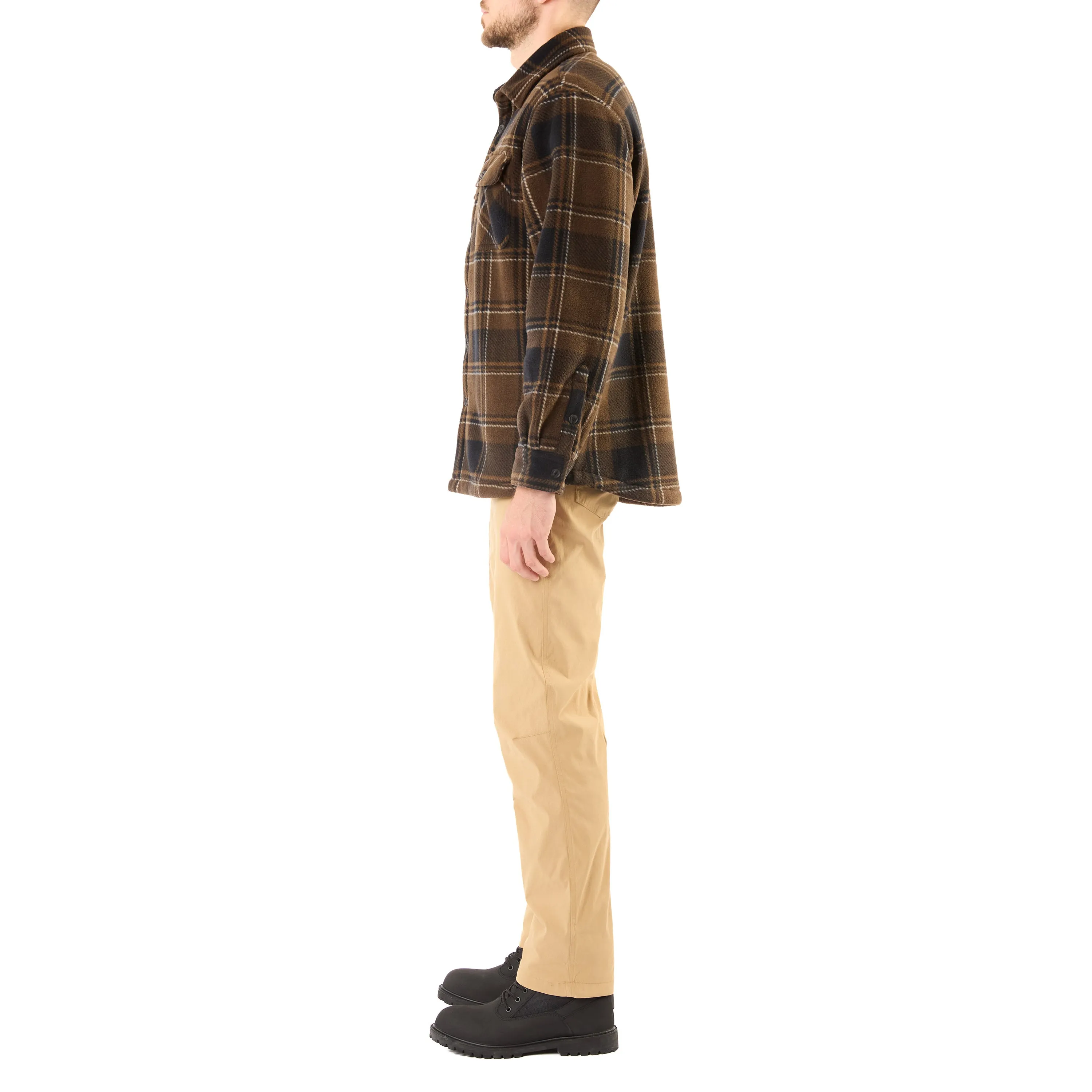 SHERPA-LINED PLAID FLEECE SHIRT JACKET