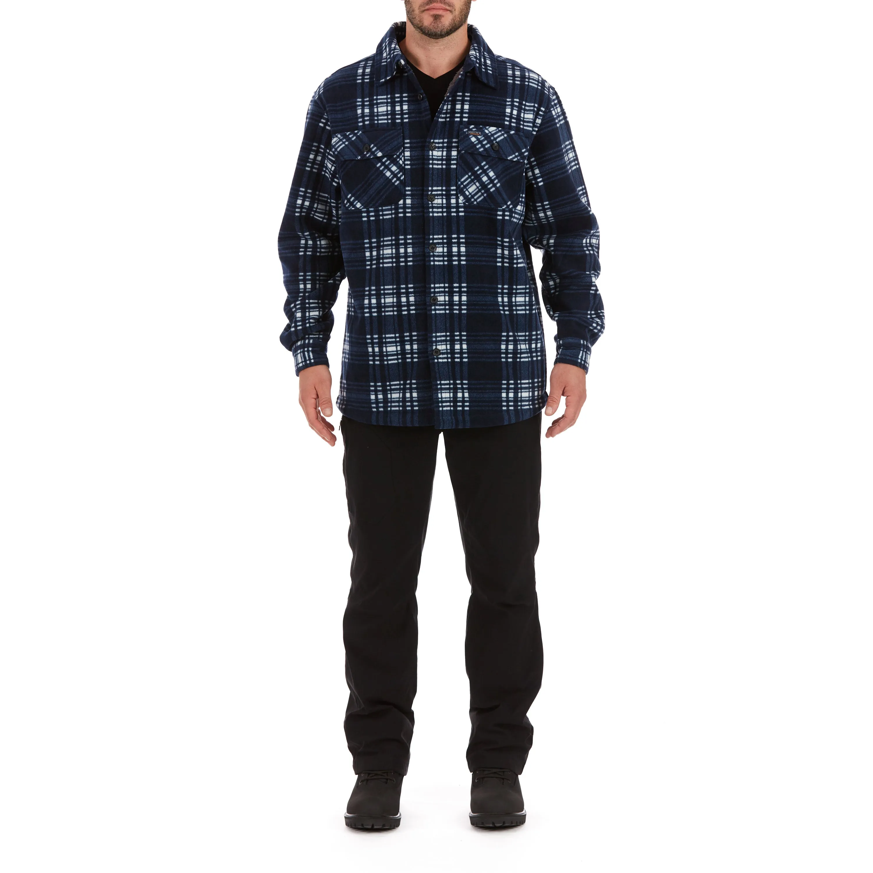 SHERPA-LINED PLAID FLEECE SHIRT JACKET