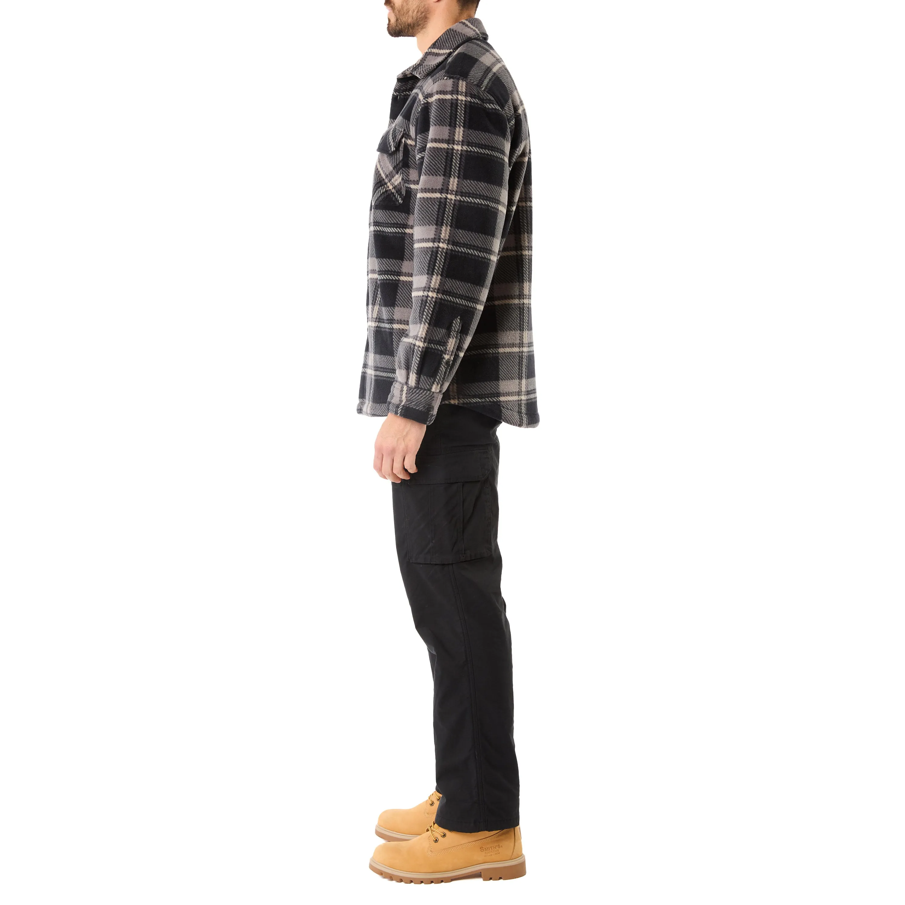 SHERPA-LINED PLAID FLEECE SHIRT JACKET