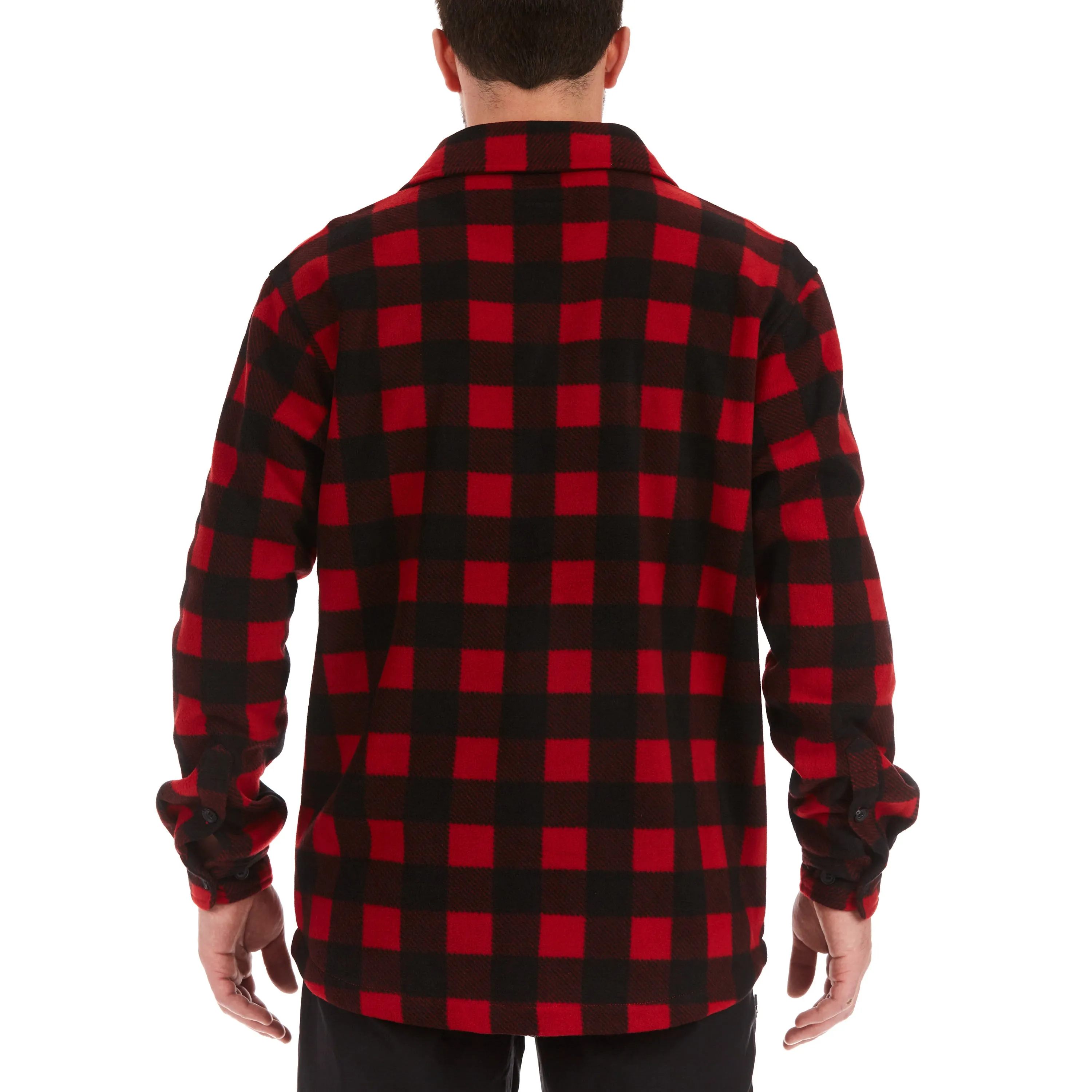 SHERPA-LINED PLAID FLEECE SHIRT JACKET