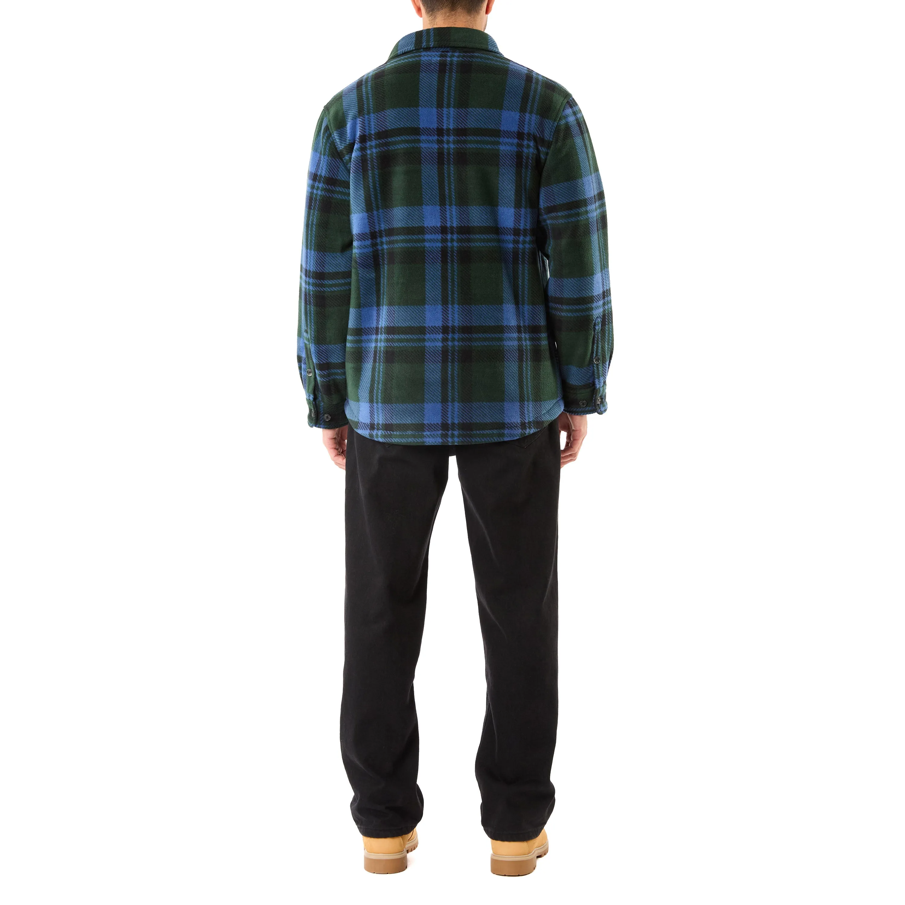 SHERPA-LINED PLAID FLEECE SHIRT JACKET