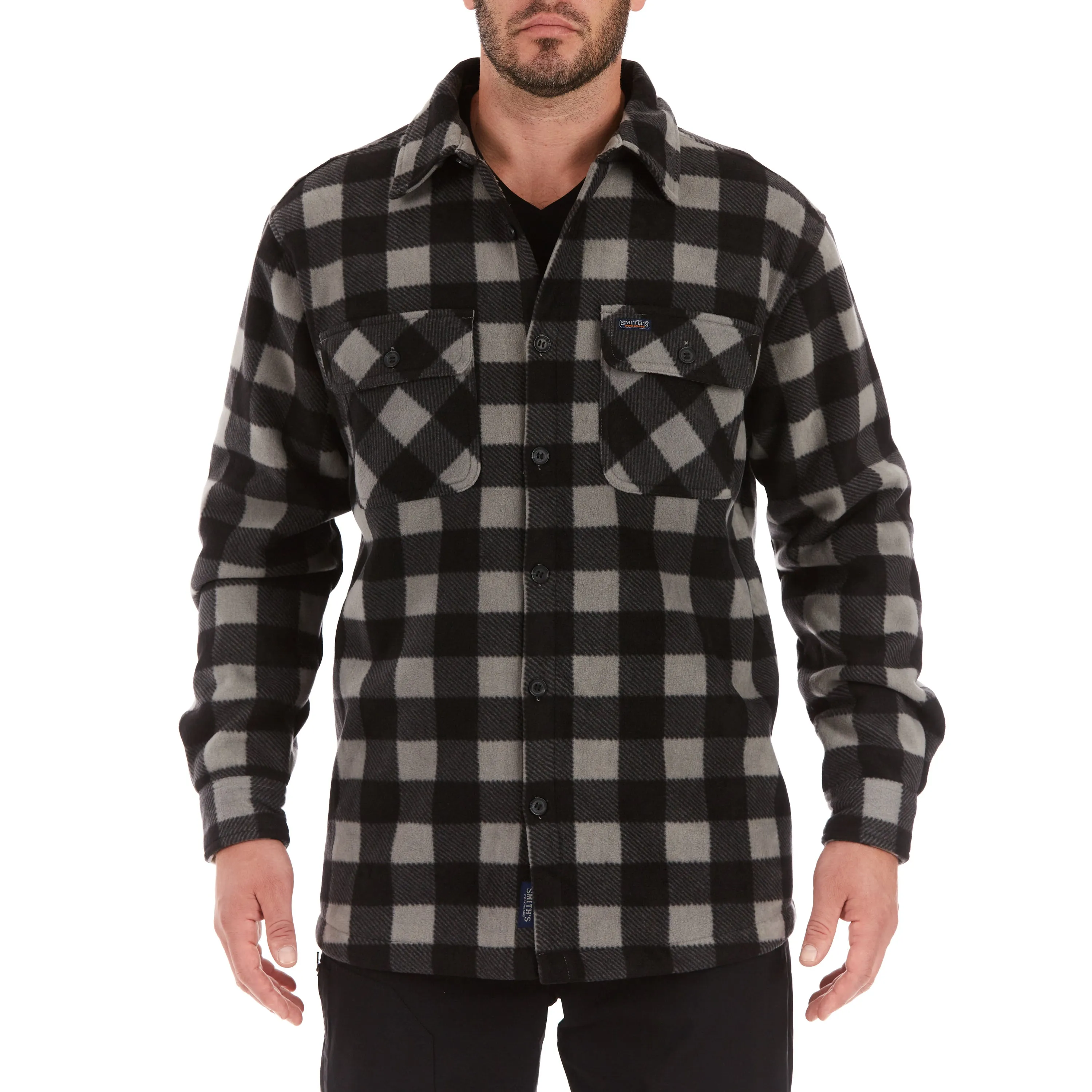 SHERPA-LINED PLAID FLEECE SHIRT JACKET