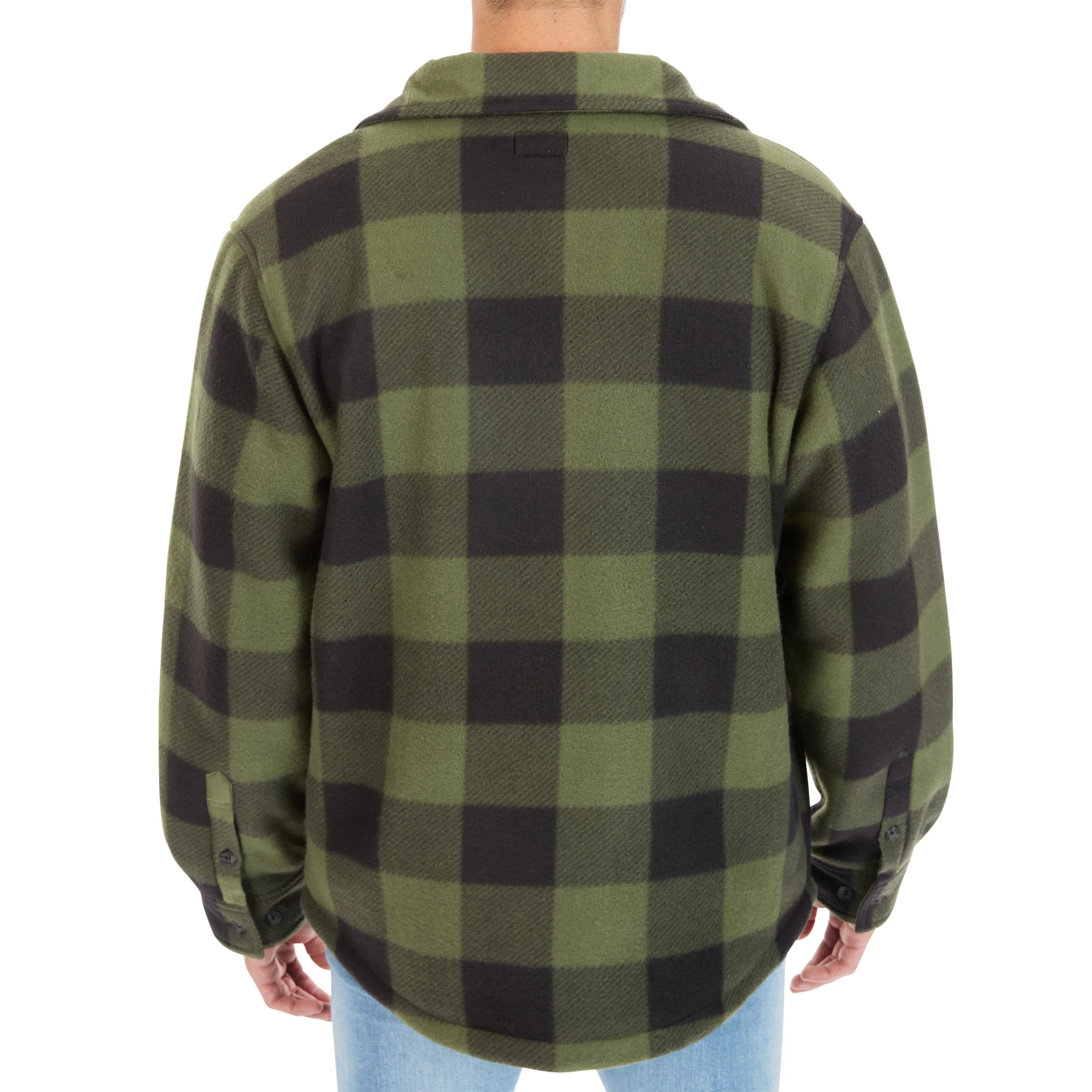 SHERPA-LINED PLAID FLEECE SHIRT JACKET