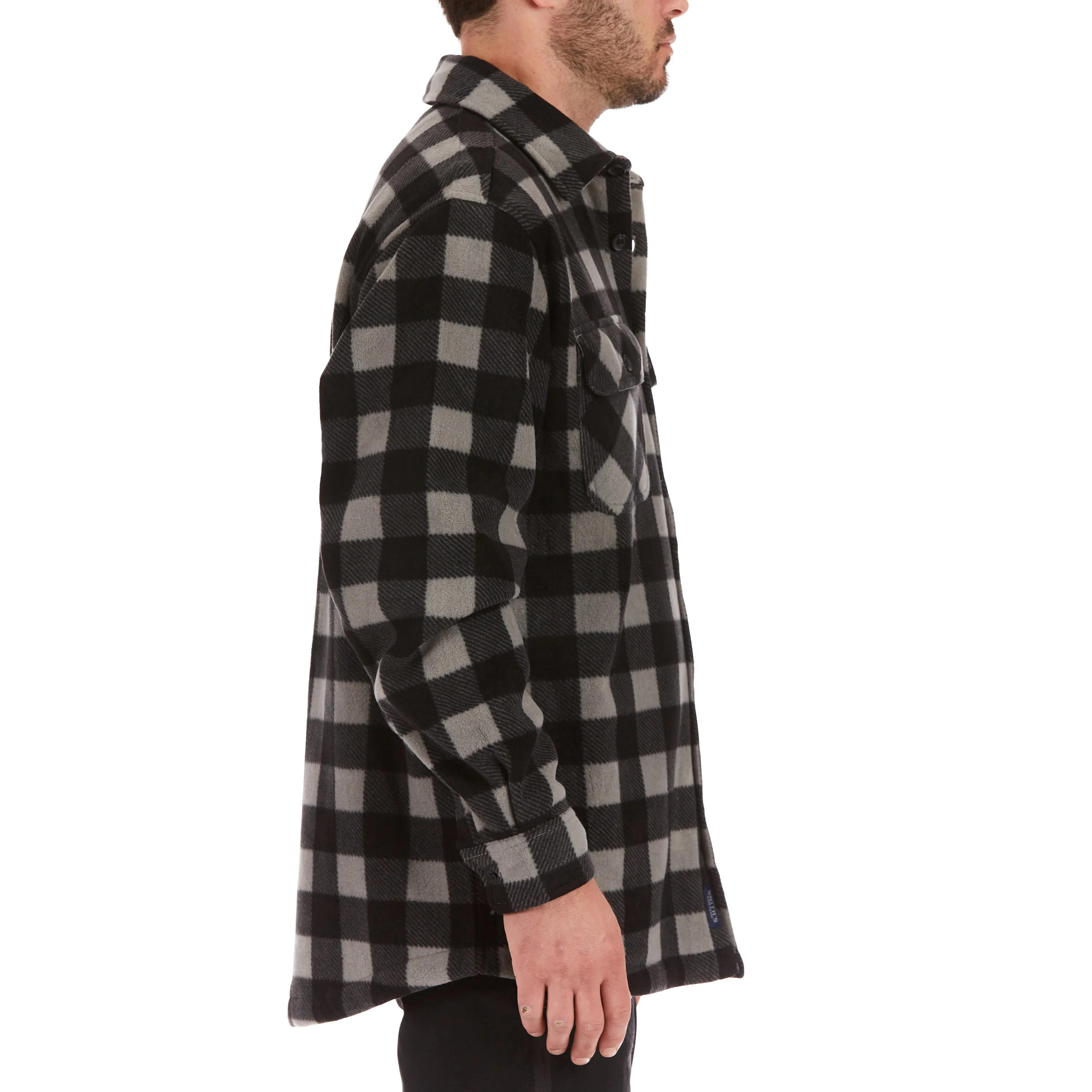 SHERPA-LINED PLAID FLEECE SHIRT JACKET