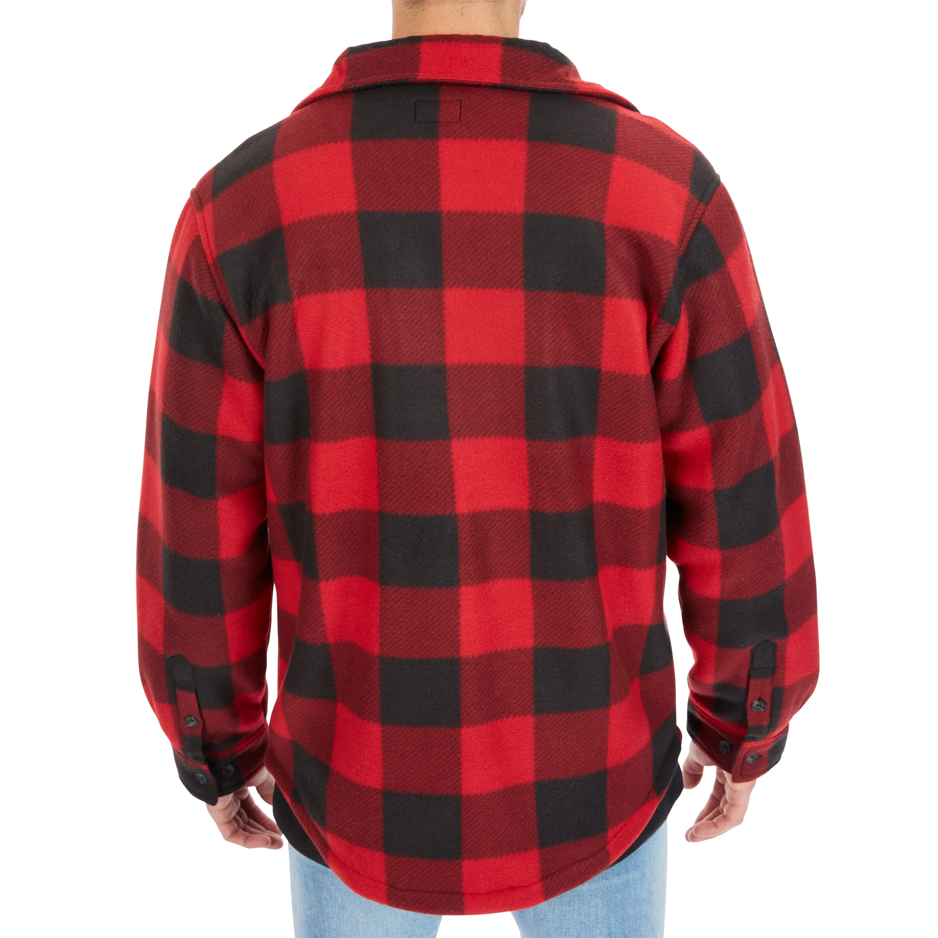 SHERPA-LINED PLAID FLEECE SHIRT JACKET