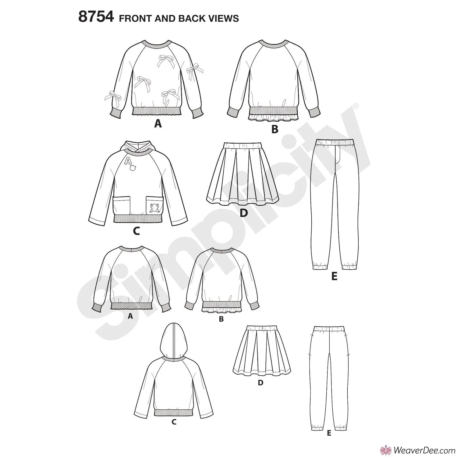 Simplicity Pattern S8754 Children's Pants, Skirt & Sweatshirts