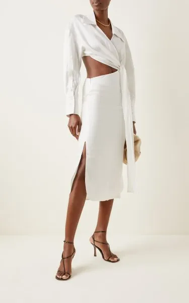 Subtle White Cutout Shirt Dress