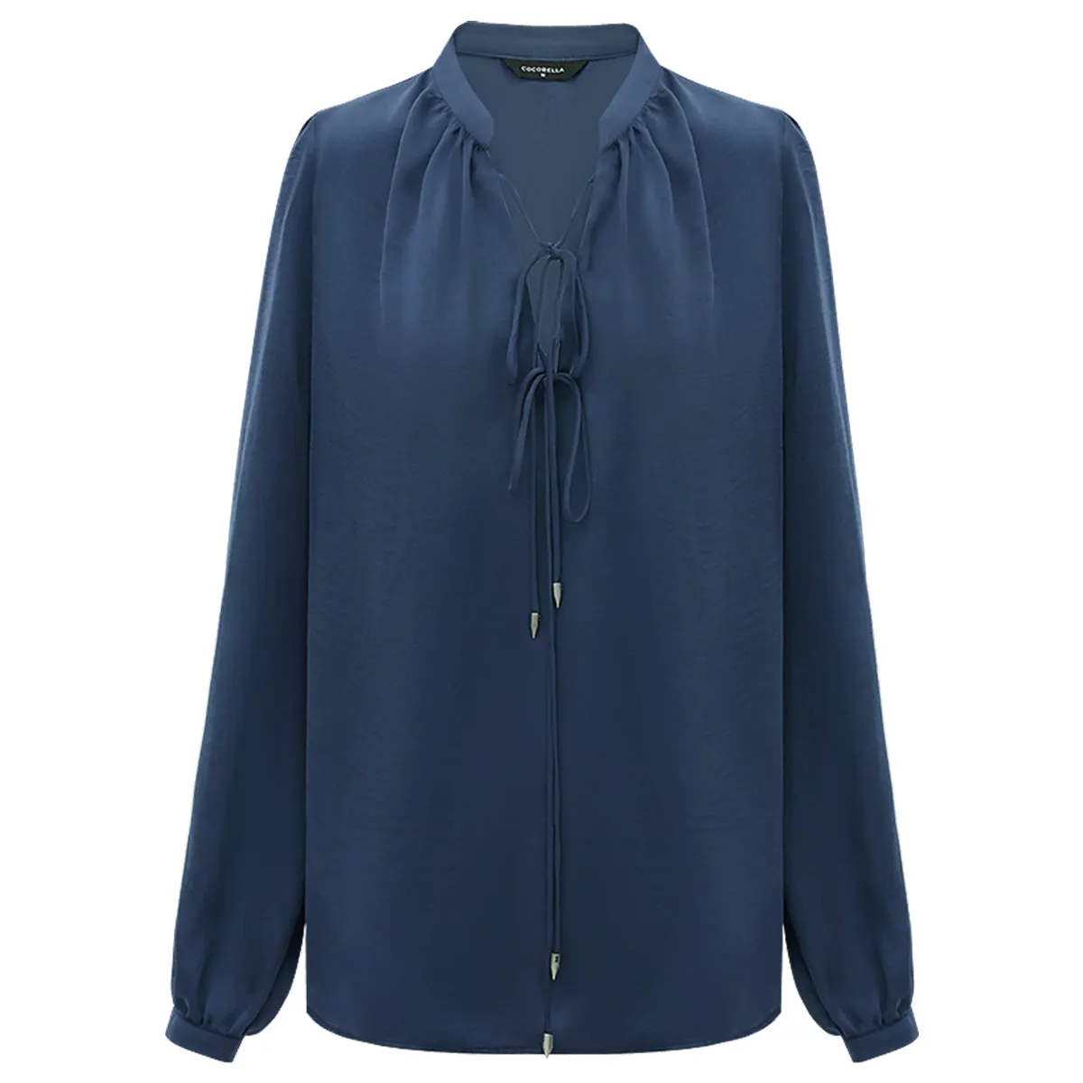 Tie-Front Top Sheer Navy Silk Shirt