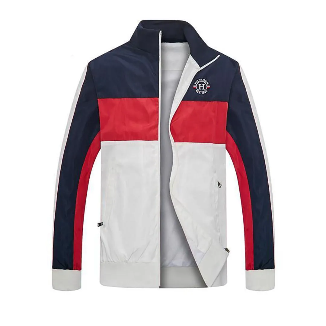 Tom Color Block Designed Round Logo Zip Down Jacket