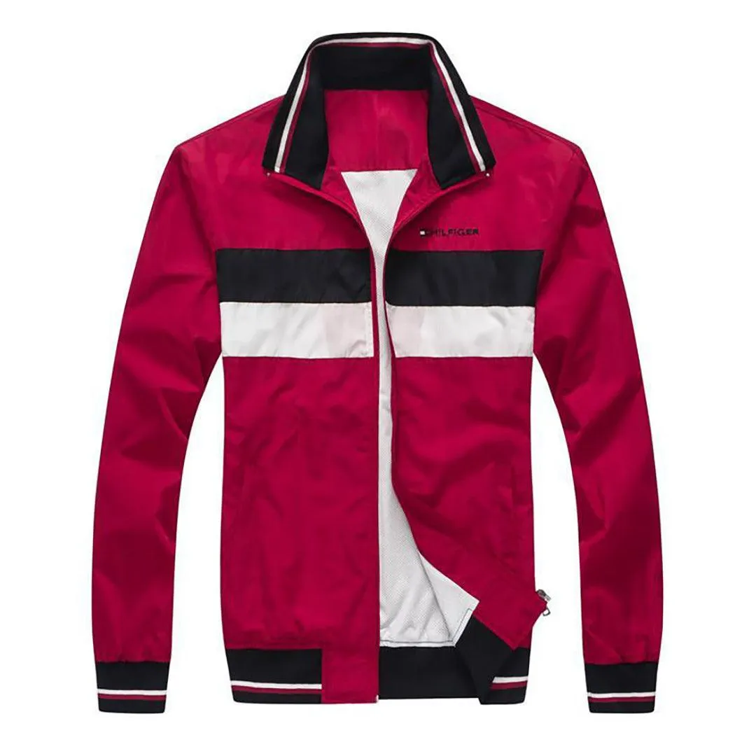 Tom Men's Color Block Zip Down Jacket-Red