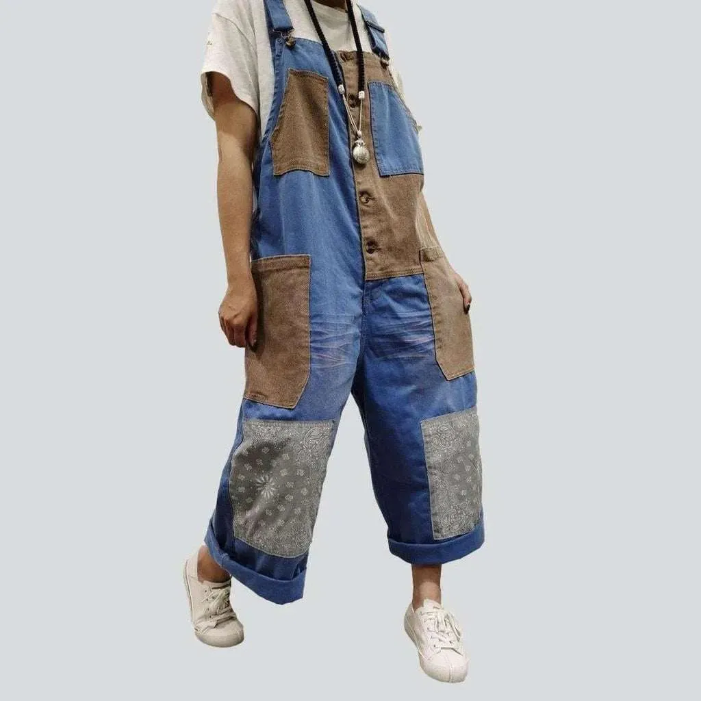 Trendy patchwork jeans dungaree for women