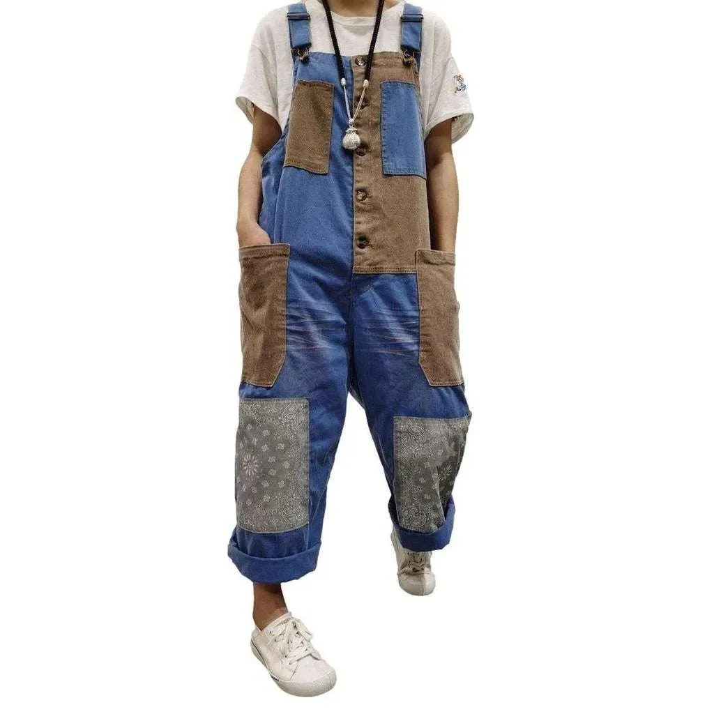 Trendy patchwork jeans dungaree for women