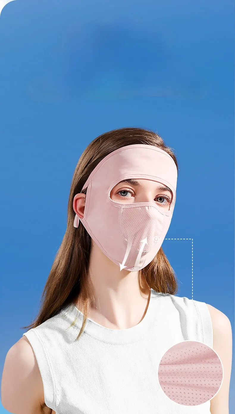 UV Protection Women Sun Mask Full Face Mask Ice Silk Adjustable Breathable Mask Dustproof