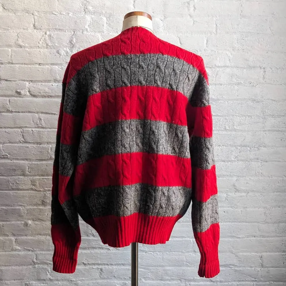 Vintage POLO Ralph Lauren Striped Wool Cable Knit Sweater Boyfriend Grunge Top