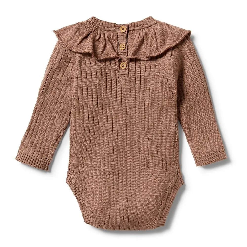 Wilson & Frenchy | Knitted Rib Ruffle Baby Bodysuit - Burro