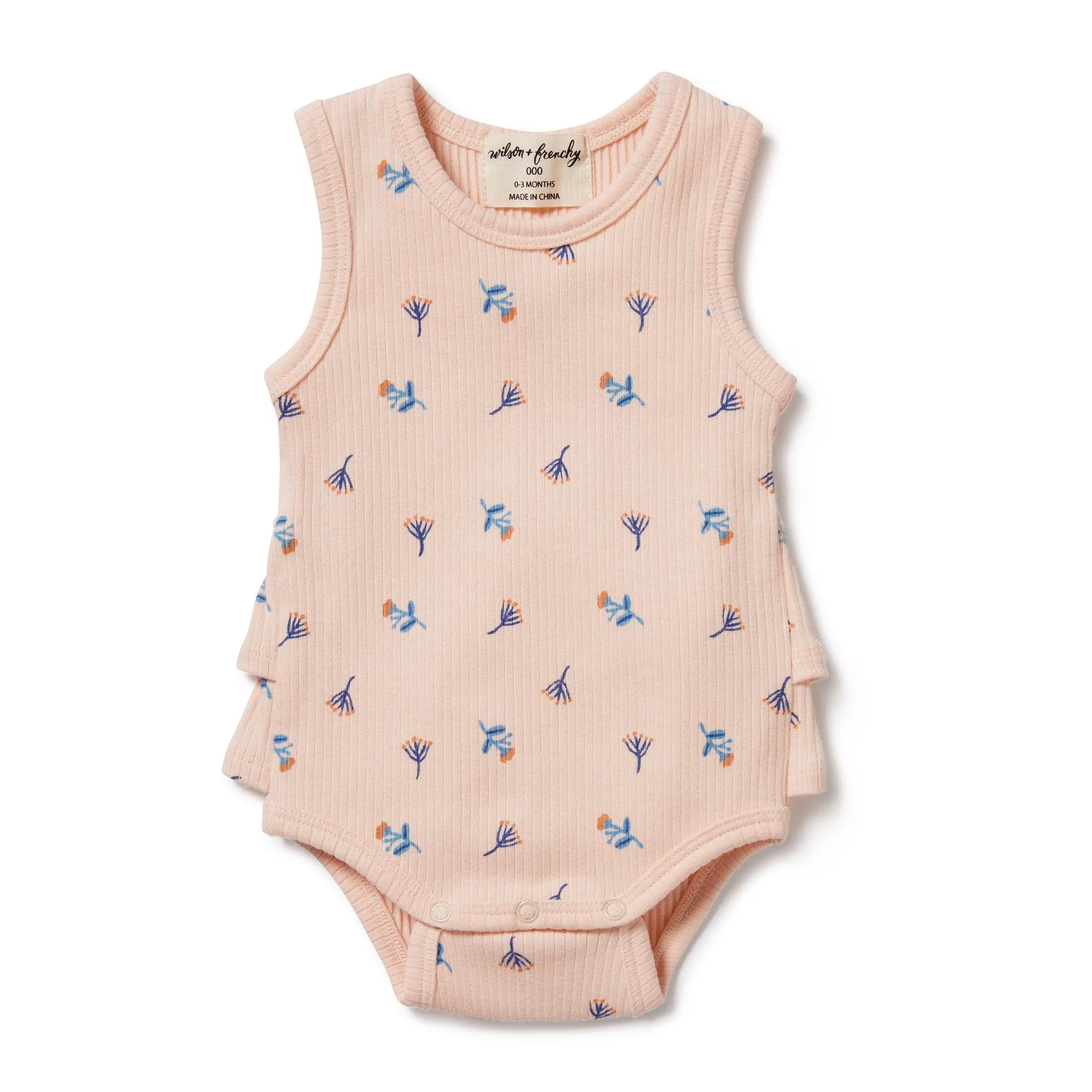 WILSON & FRENCHY LITTLE FLOWER RIB RUFFLE BODYSUIT