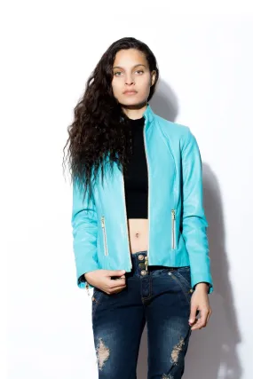 Women's West Coast Leather Front Zip Jacket (blue)