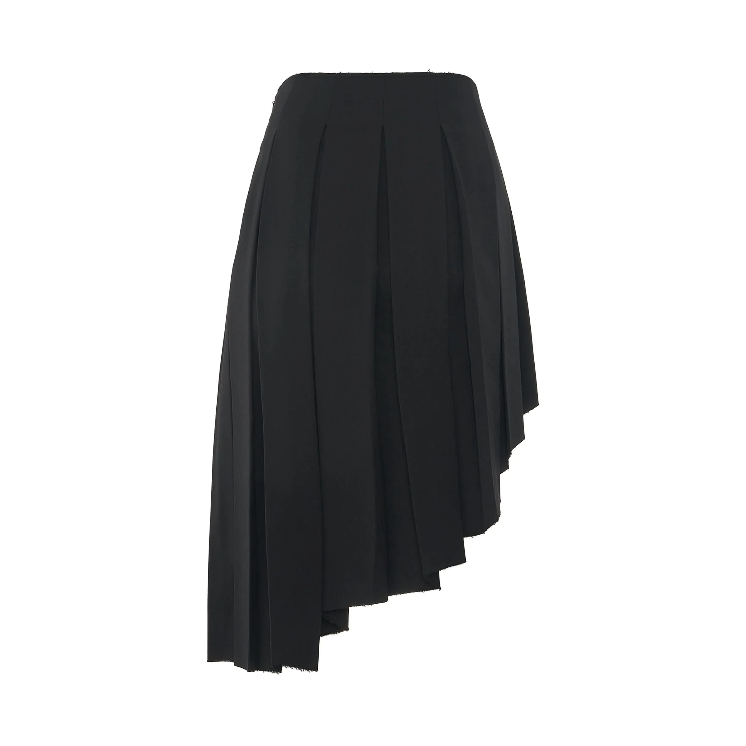 Wool Asymmetrical Pleated Skirt in Black